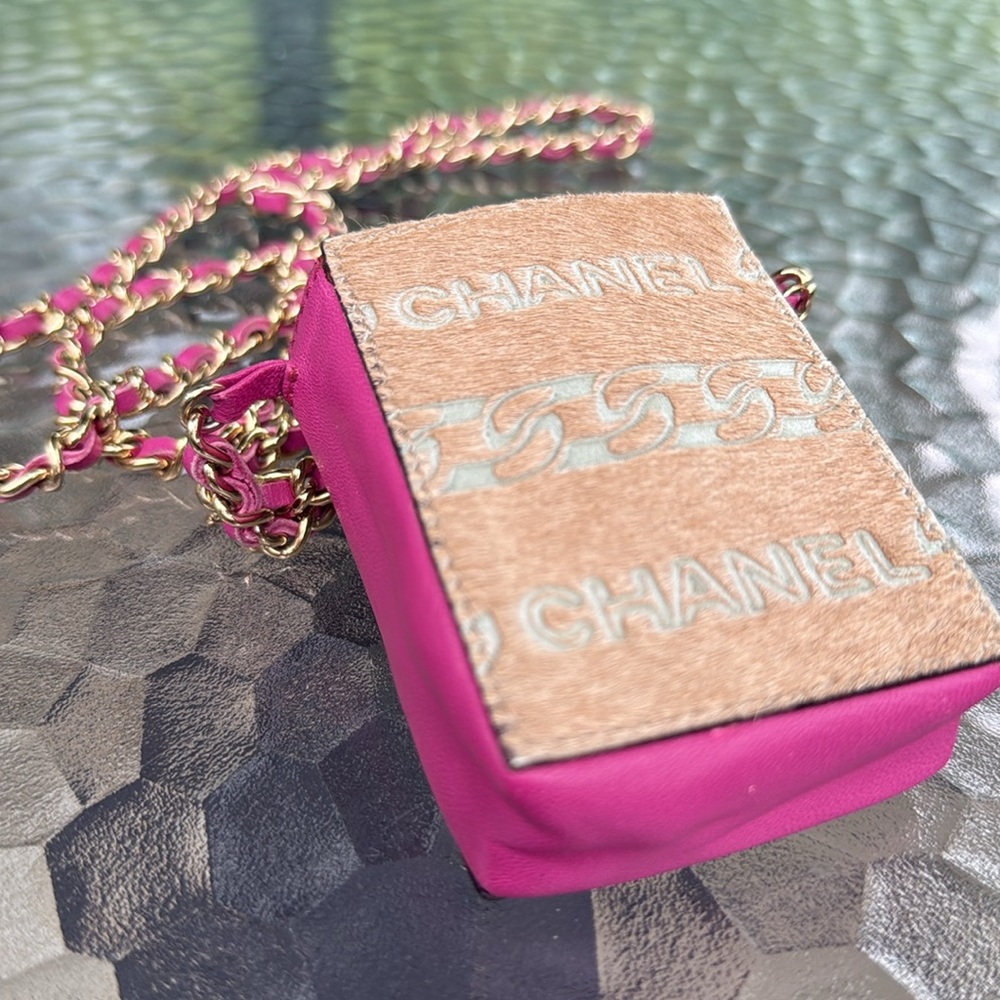 Chanel Lambskin Pony Hair Cigarette Case w/ Chain. Micro Cross-body.